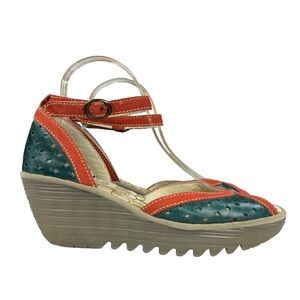 Fly London Ydel Perforated Wedge Sandals Womens Size US9-9.5  EU40‎